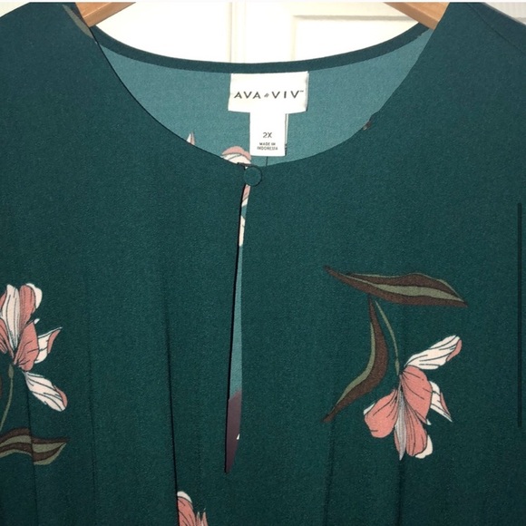 💕Ava & Vic Dark Green Floral Print Midi Dress - Picture 5 of 8